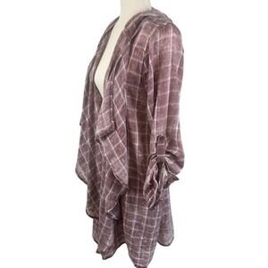 Soft Surroundings Plaid Hooded Ruffle Top Open Long Cardigan Super‎ Comfy Medium